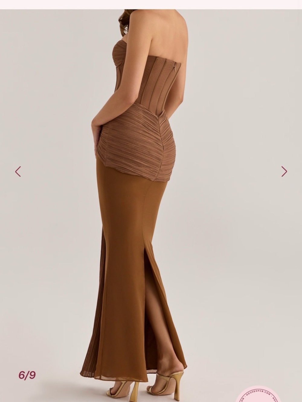 House of CB Charlotte Strapless Bronze Shimmer Chifon and Mesh strapless dress - Picture 2 of 3